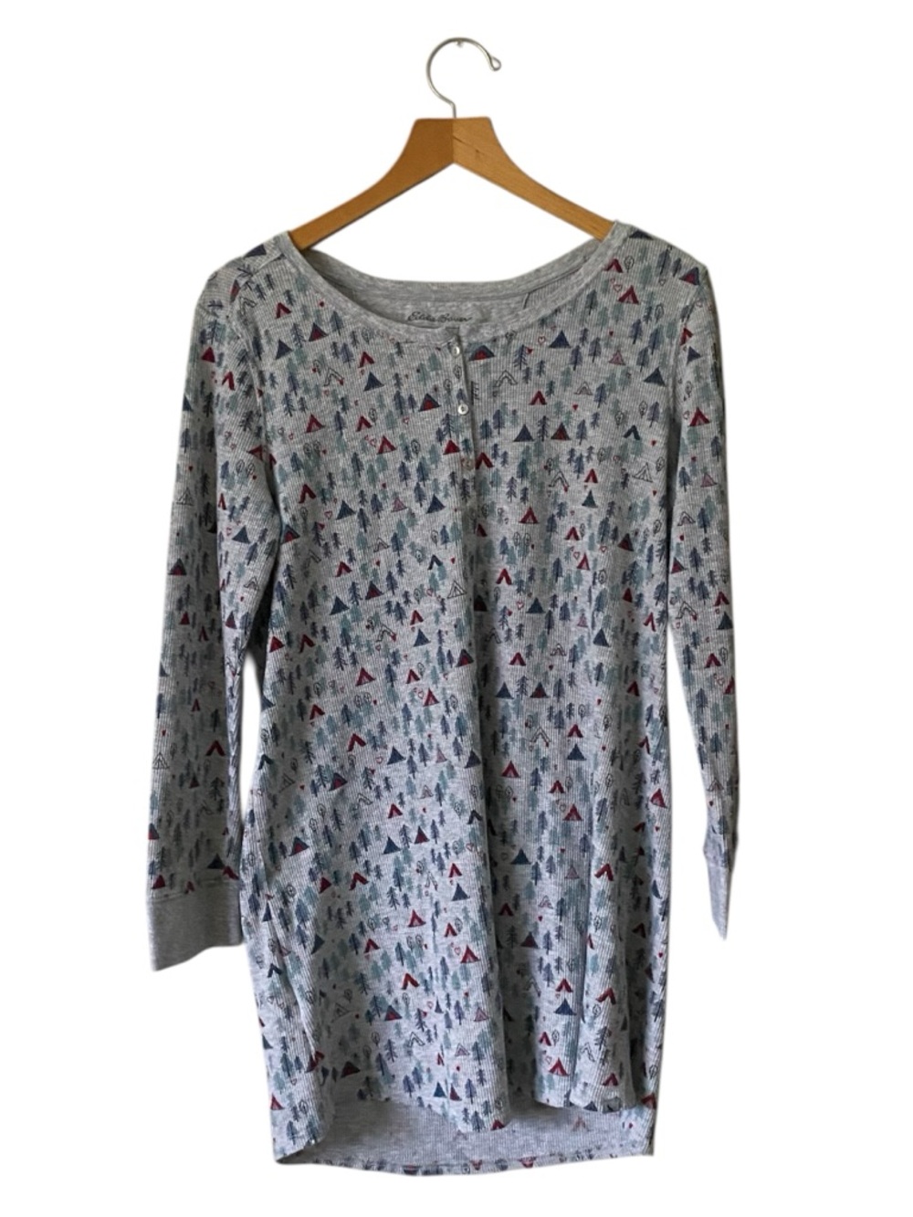 Eddie Bauer Sleep Shirt Gown Size L Tent Camping Waffle Henley Nature Wilderness